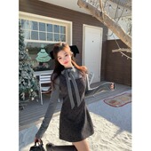 145小个子千金风套装 蝴蝶结长袖 假两件波点背带连衣裙甜美风穿搭