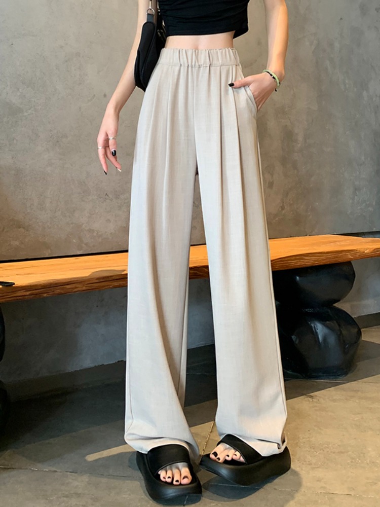 矮个子150阔腿裤子女薄款垂感宽松慵懒风亚麻冰丝休闲山本裤xs码