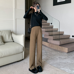 秋冬新款145小个子高腰加绒休闲裤宽松百搭拖地裤直筒显瘦休闲裤