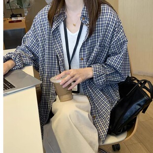 小矮个子150cm港风复古格子衬衫上衣韩版polo领开衫外套xs码秋女