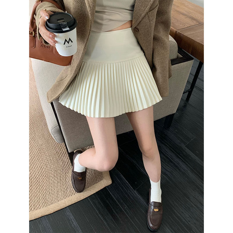 矮小个子针织百褶裙毛呢短裙减龄百搭145高腰白色防走光A字半身裙