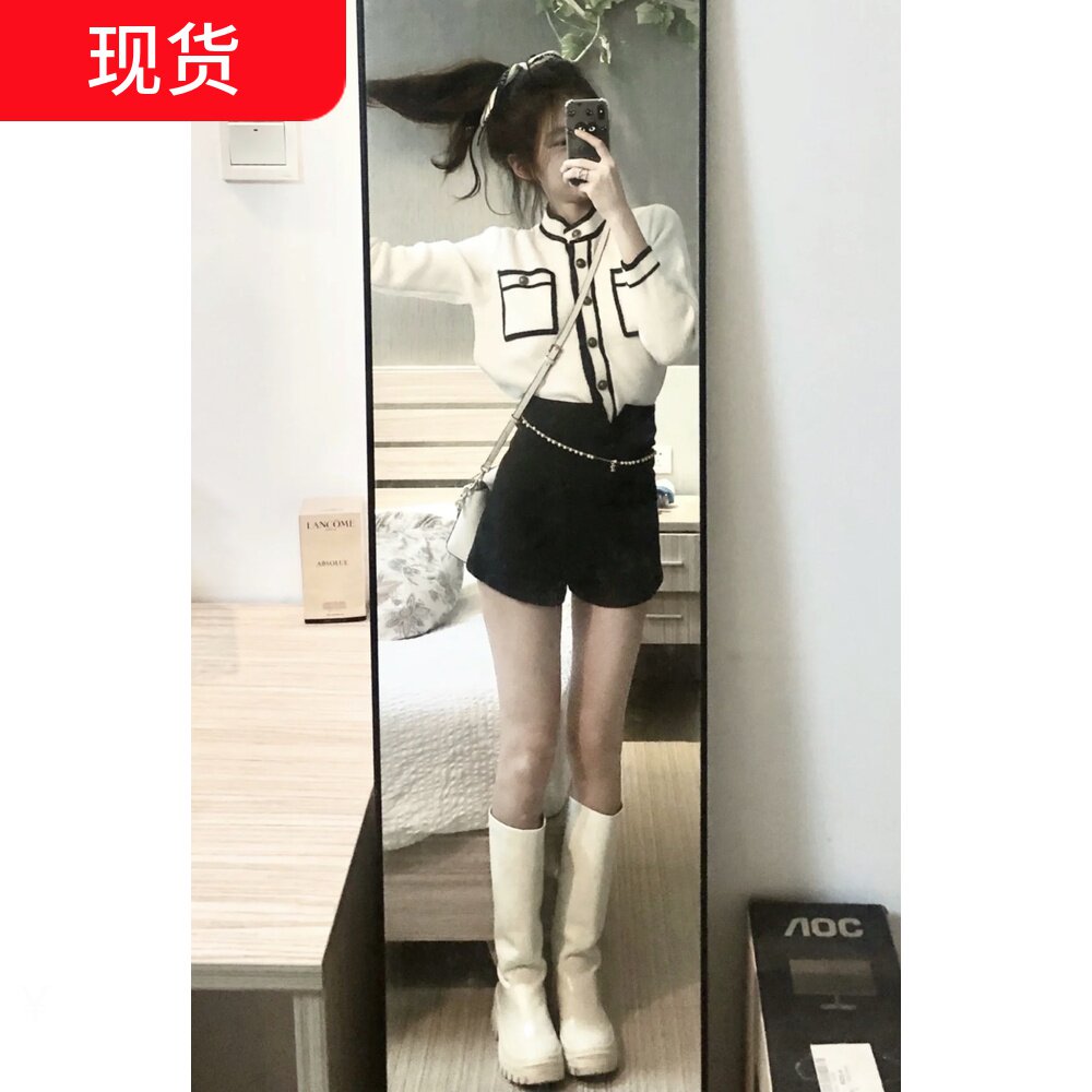 145小个子秋冬搭配女150cm显高百搭高腰毛呢阔腿短裤小码靴裤XS码