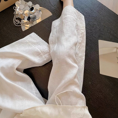 矮小个子高腰白色镂空休闲直筒裤百搭150cm显瘦设计感九分阔腿裤