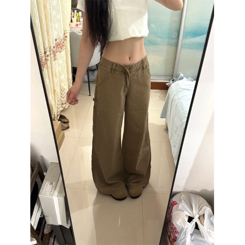 小个子美式复古直筒工装牛仔裤145CM低腰宽松垂感休闲阔腿长裤XS