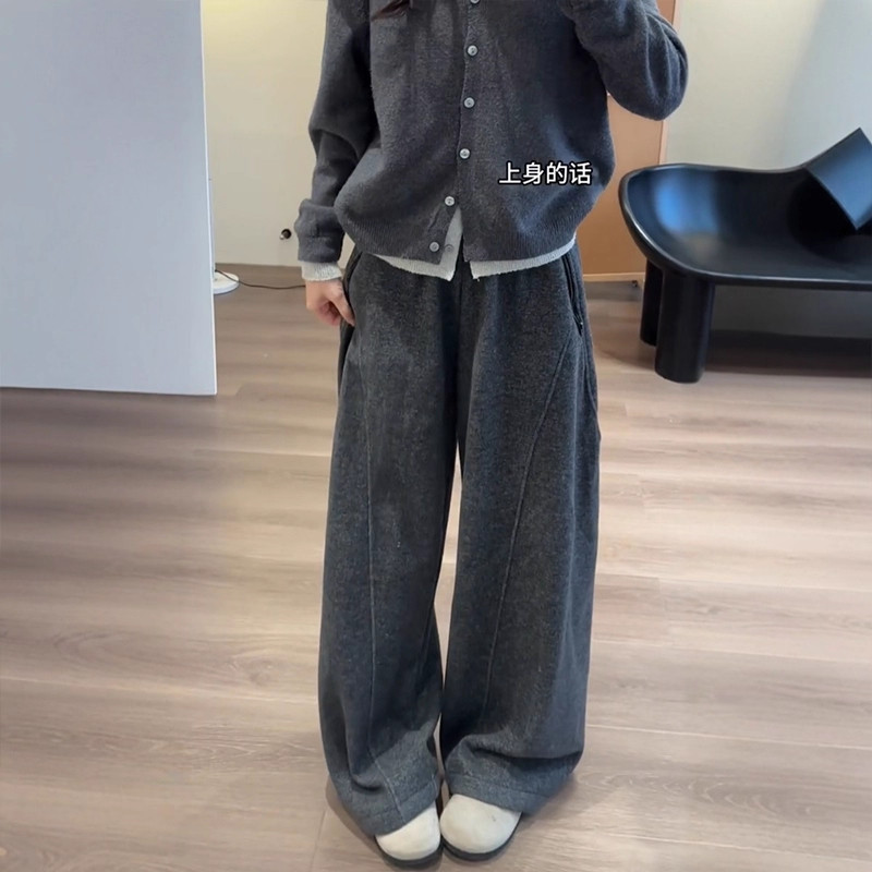 小个子灰色卫裤毛呢弯刀阔腿裤145CM高腰休闲裤宽松百搭梧桐裤潮,女装/女士精品,休闲裤,淘宝优惠券,粉丝福利购,淘宝优惠卷