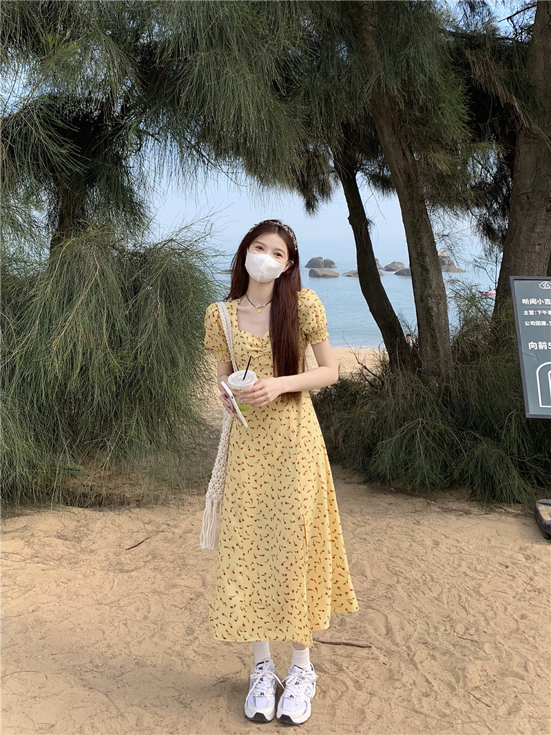 小个子法式碎花连衣裙女夏xs
