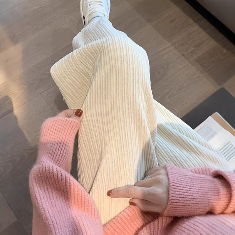 小个子雪尼尔加绒白色阔腿拖地裤145CM高腰垂感休闲裤宽松直筒裤