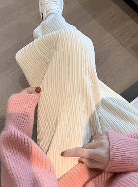 小个子雪尼尔加绒白色阔腿拖地裤145CM高腰垂感休闲裤宽松直筒裤