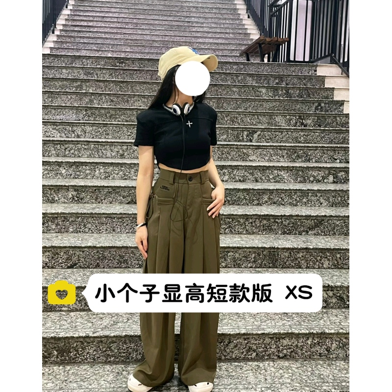 145小个子绑带设计感西装拖地裤女150显高休闲宽松垂坠感阔腿裤xs