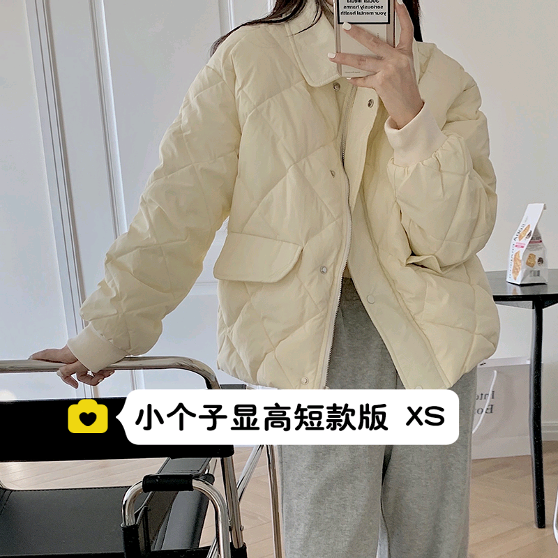 小个子短款宽松菱格棉服女xxs