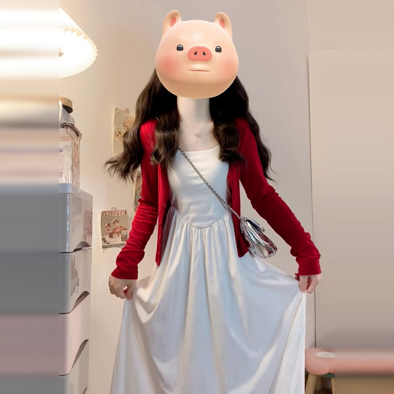 小个子145韩系穿搭一整套装150百搭白色吊带连衣裙初恋裙长裙xs春