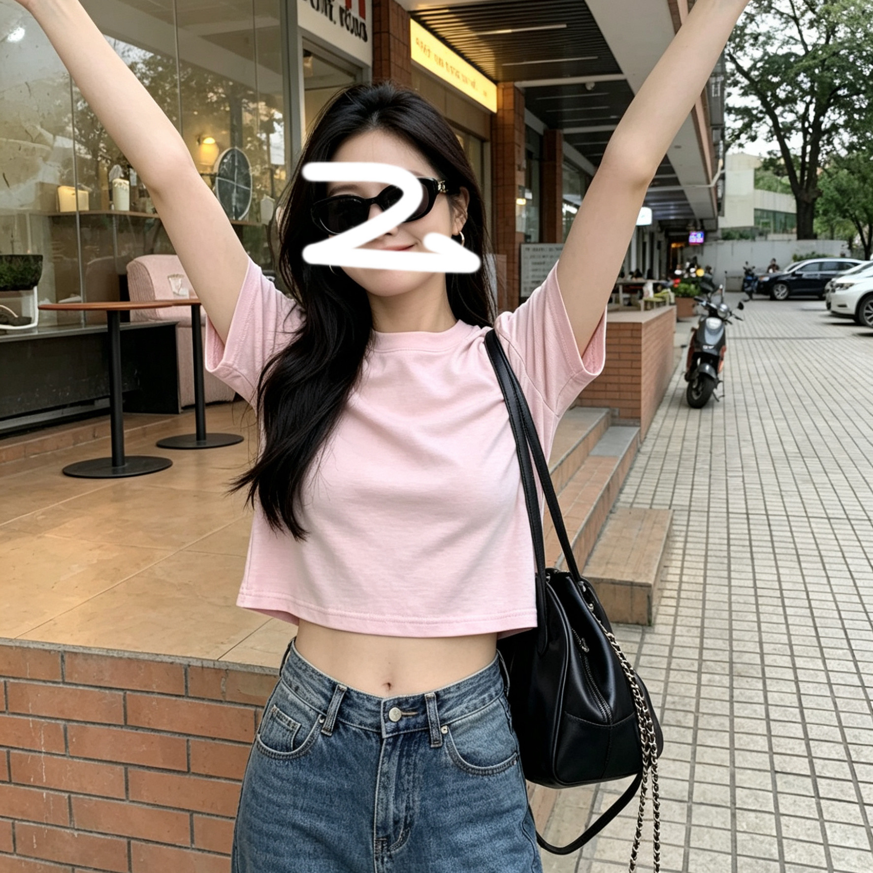 甜美穿搭小个子纯色浅粉色短款短袖减龄百搭150cm显瘦小个子上衣