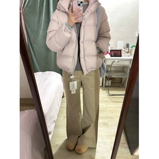 小个子卡其色美式休闲微喇牛仔裤145CM低腰宽松喇叭阔腿九分长裤