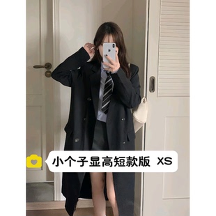 小矮个子150英伦风长袖风衣外套女气质新款双排扣中长款大衣xxs码
