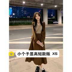 150小矮个子法式复古高级感连衣裙女秋冬收腰a字中长款xs显高搭配