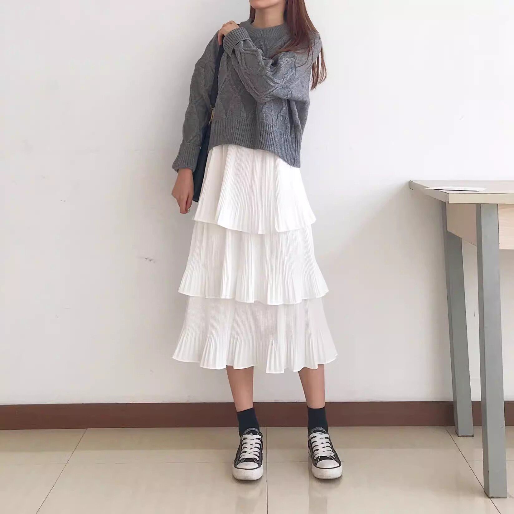 矮小个子145高腰百褶蛋糕裙子层层裙女150百搭显高仙女裙过膝裙秋