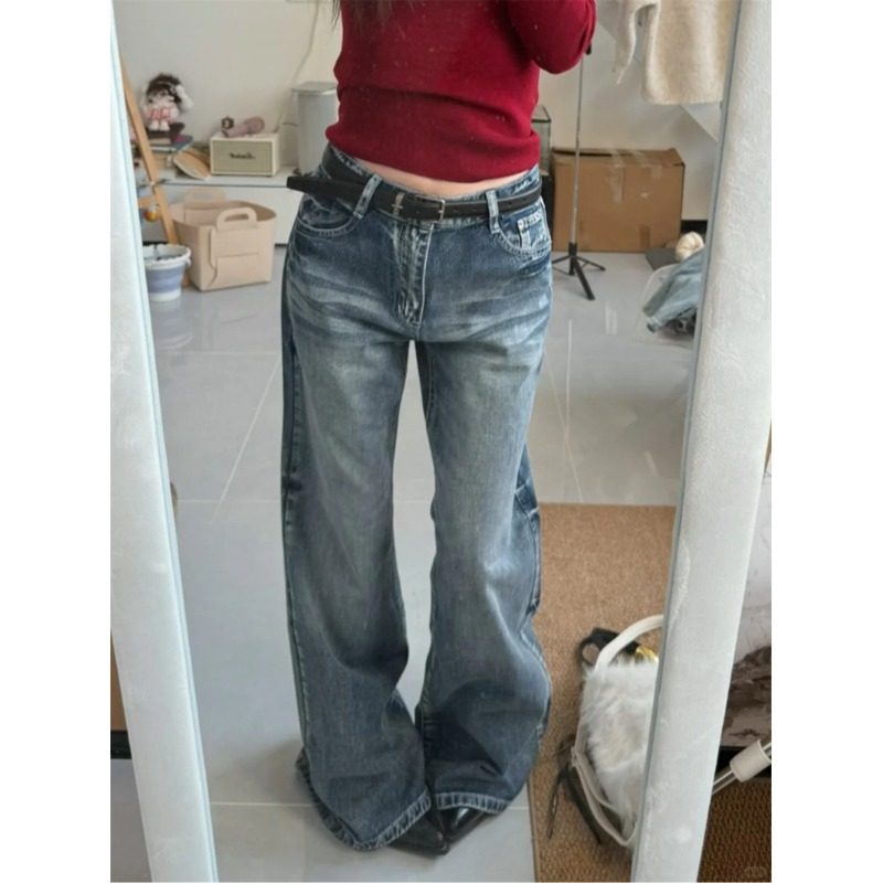 小个子复古设计感裂纹微喇牛仔裤145CM高腰宽松显瘦喇叭阔腿长裤,女装/女士精品,牛仔裤,淘宝优惠券,粉丝福利购,淘宝优惠卷