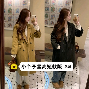 145小矮个子西装毛呢外套女150正肩赫本风夹棉呢子大衣中长款xs码