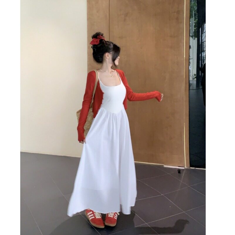 小矮个子150法式高级感吊带连衣裙针织开衫外搭罩衫两件套装xs女