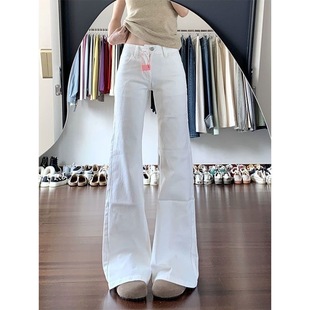 小个子美式白色不贴腿微喇牛仔裤百搭145低腰宽松显瘦喇叭拖地裤