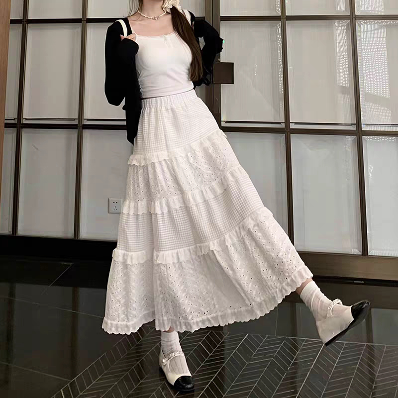 150小矮个子设计感钩花半身裙温柔风蓬蓬蛋糕裙高腰a字中长款女XS