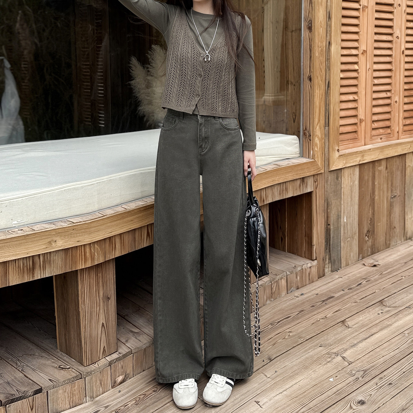 小个子高腰阔腿牛仔裤百搭显高150cm宽松显瘦松弛感直筒裤女秋季
