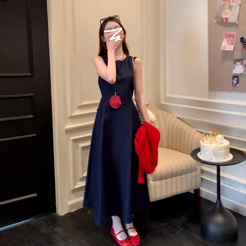 小个子150无袖牛仔背心连衣裙女2025新款开春穿搭一整套装长裙xs