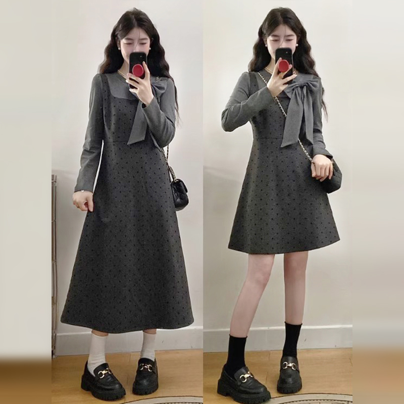 145矮小个子秋冬假两件连衣裙150韩系小香风百搭减龄A字中长裙xs