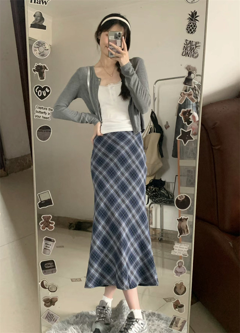 小个子145蓝色格子半身裙xxs码