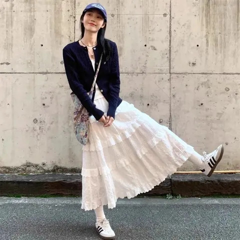 145CM小矮个子蕾丝蓬蓬半身裙150CM显高高腰a字蛋糕裙中长款xs女