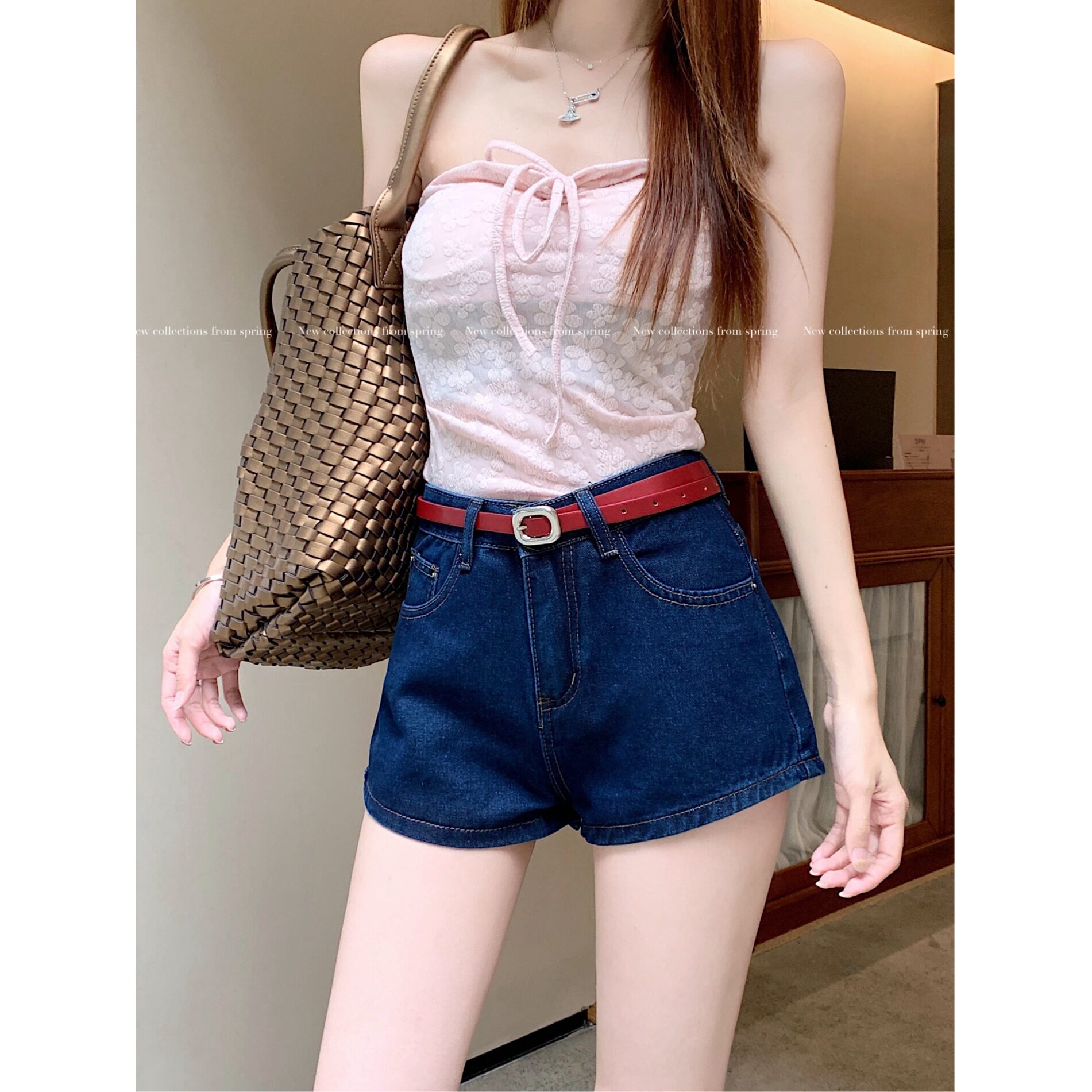 小个子美式深蓝色牛仔短裤百搭减龄150高腰宽松辣妹a字阔腿热裤潮