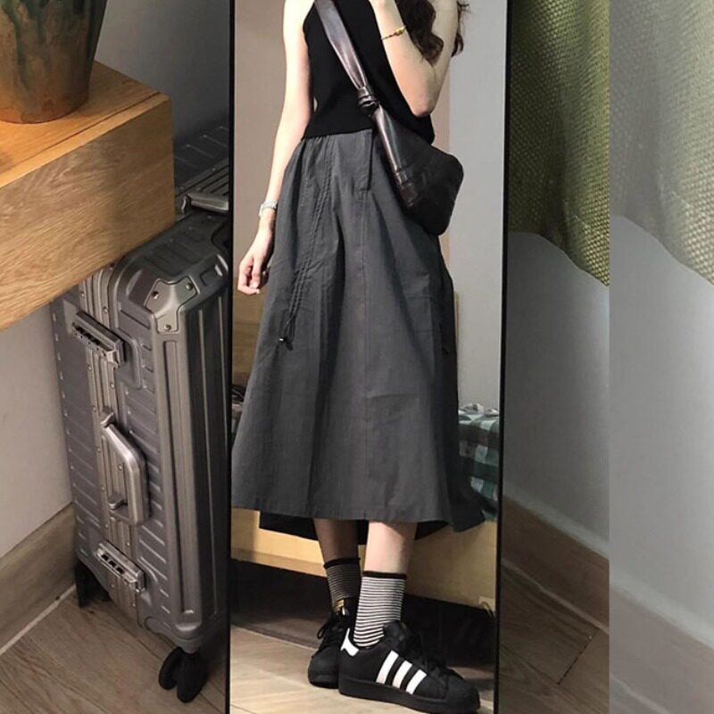 显瘦穿搭小矮个子150高腰美式速干工装半身裙宽松显瘦遮胯a字伞裙