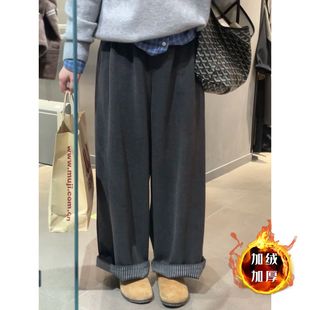 绵羊绒人字纹阔腿裤宽松慵懒风2025新款秋冬裤子大码胖mm休闲裤