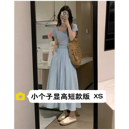 小个子轻芭蕾方领连衣裙女夏xs