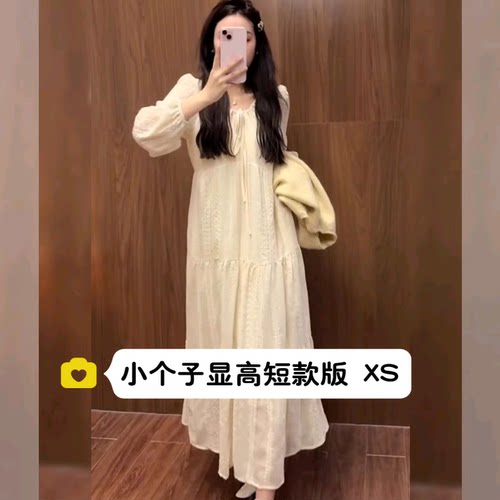 145小个子高级感重工蕾丝刺绣连衣裙女150法式复古温柔风长裙xs春