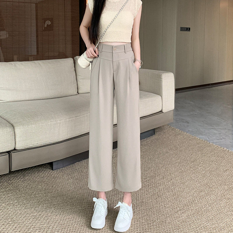 夏季新款145小个子高腰九分西装阔腿裤长裤拖地裤直筒显瘦休闲裤