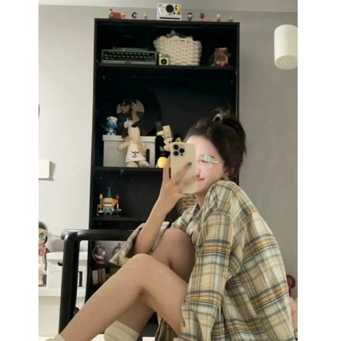 小矮个子145韩版格子衬衫女150复古港味宽松长袖叠穿开衫外套xs春