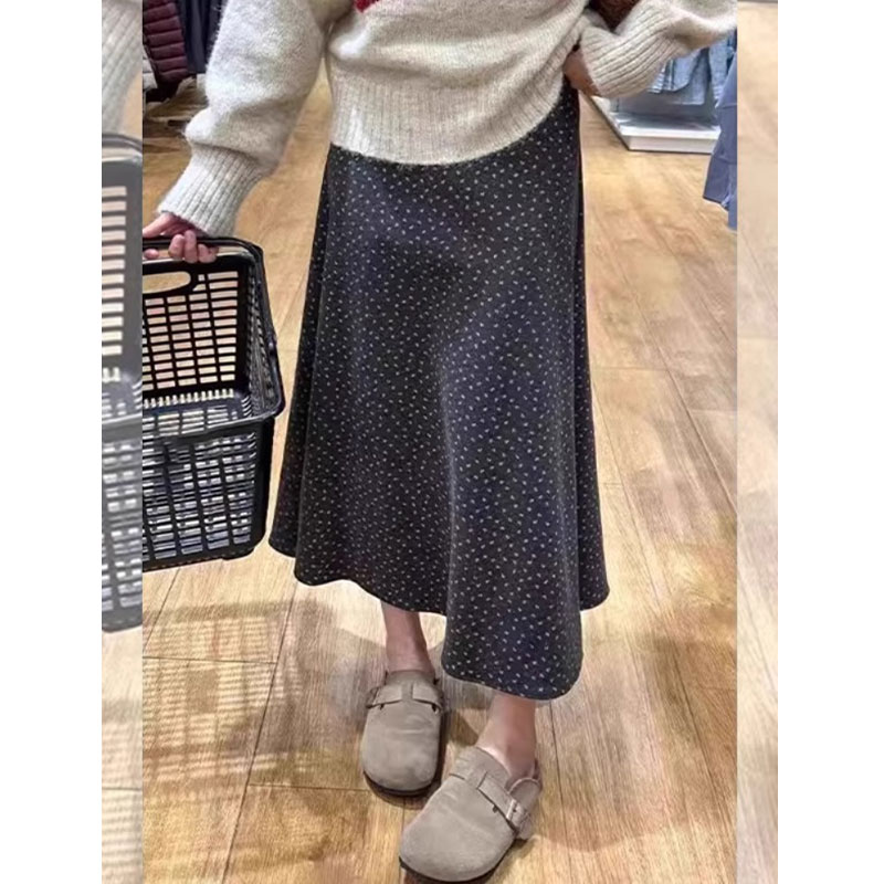 小矮个子145高级设计感碎花毛呢半身裙女150显高百搭a字中长裙xs