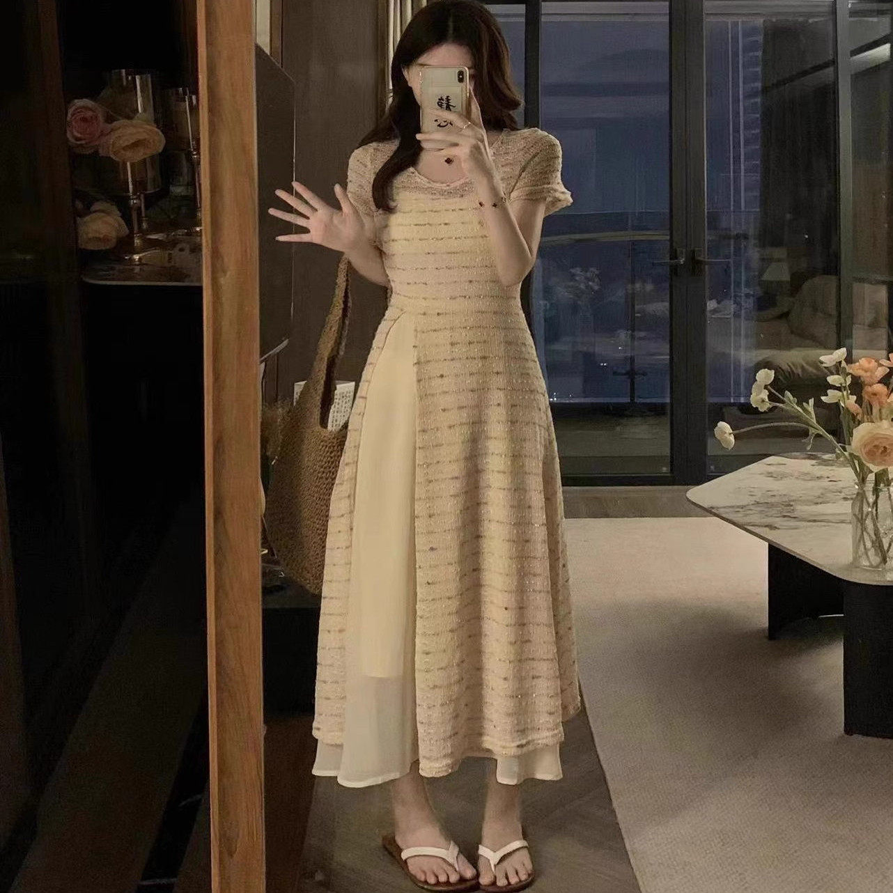 小个子145cm减龄设计感短袖氧气套装150夏季开叉连衣裙+半身裙xs