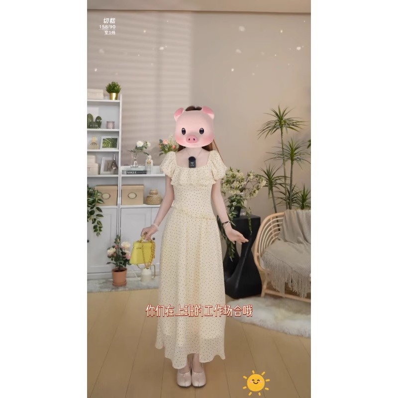 145小个子150气质设计感方领波点短袖连衣裙女2025夏季新款休闲裙