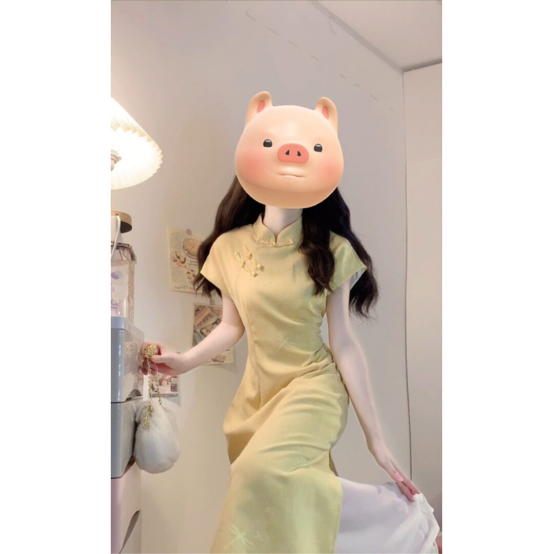矮个子新中式改良旗袍拼接假两件中长裙150cm显瘦重工提花连衣裙