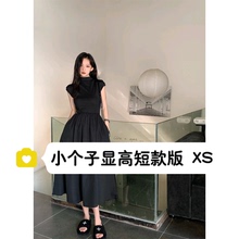 小个子145高级感连衣裙女夏150气质收腰短袖显瘦长裙冷淡风裙子xs