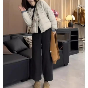 秋冬新款矮小个子黑色休闲裤145CMcm高腰显高宽松九分阔腿裤子xs