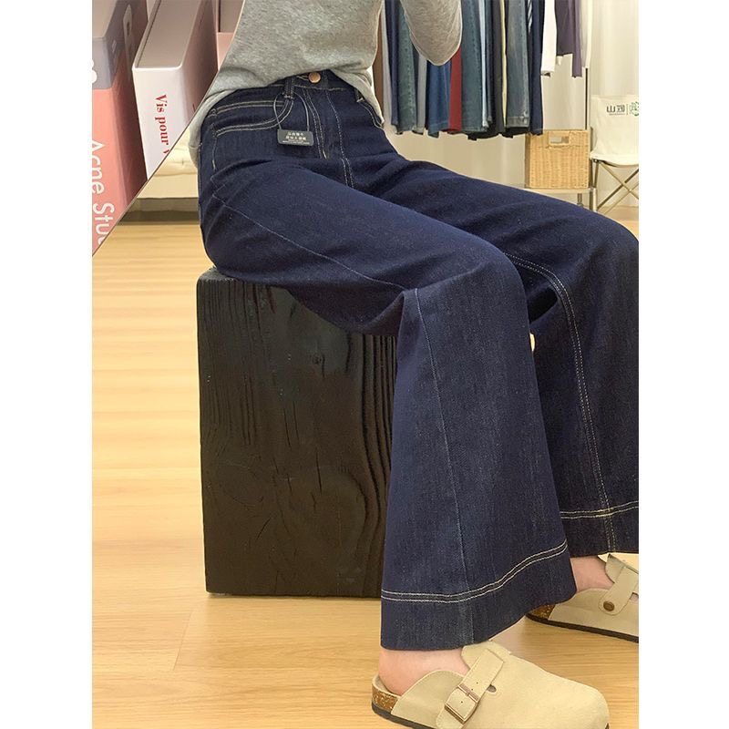 小个子丹宁蓝美式阔腿牛仔裤百搭145CM高腰显瘦垂感微喇拖地长裤