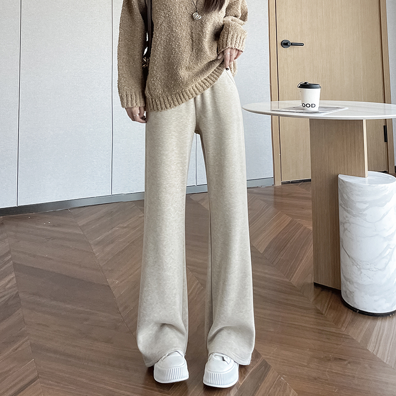 150小矮个子糯米休闲宽松直筒微喇裤加绒秋冬新款松紧腰九分长裤