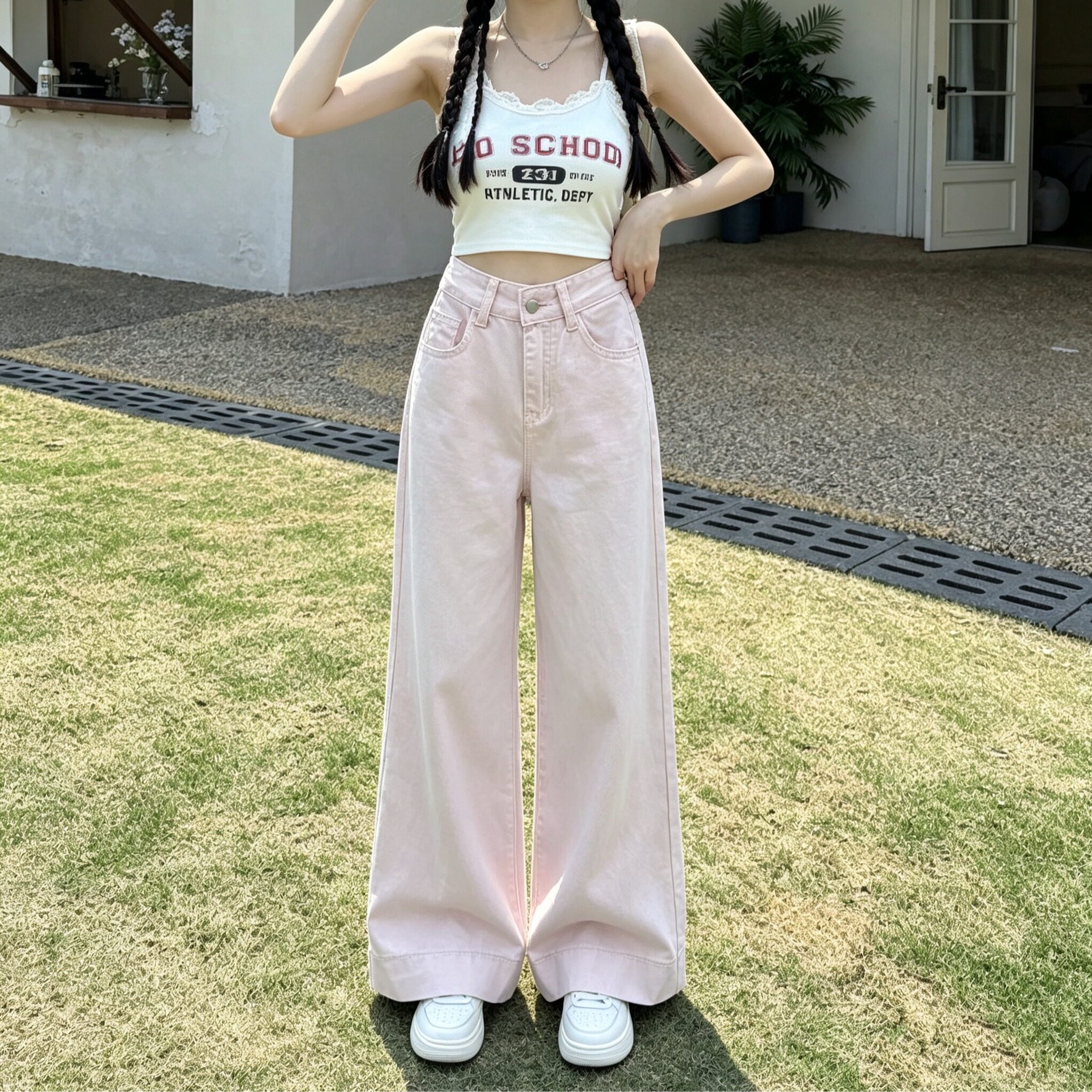 甜美穿搭小个子145cm宽松牛仔阔腿裤150高腰显瘦阔腿直筒喇叭裤xs