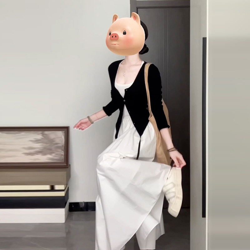 矮小个子白色吊带连衣裙150显瘦穿搭法式气质高级感长裙套装XS女