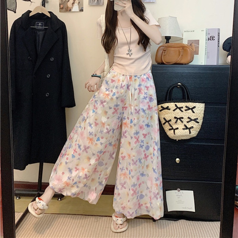 145小个子碎花花苞裙裤女夏150高腰显瘦蓬蓬半身裙裤休闲阔腿裤xs
