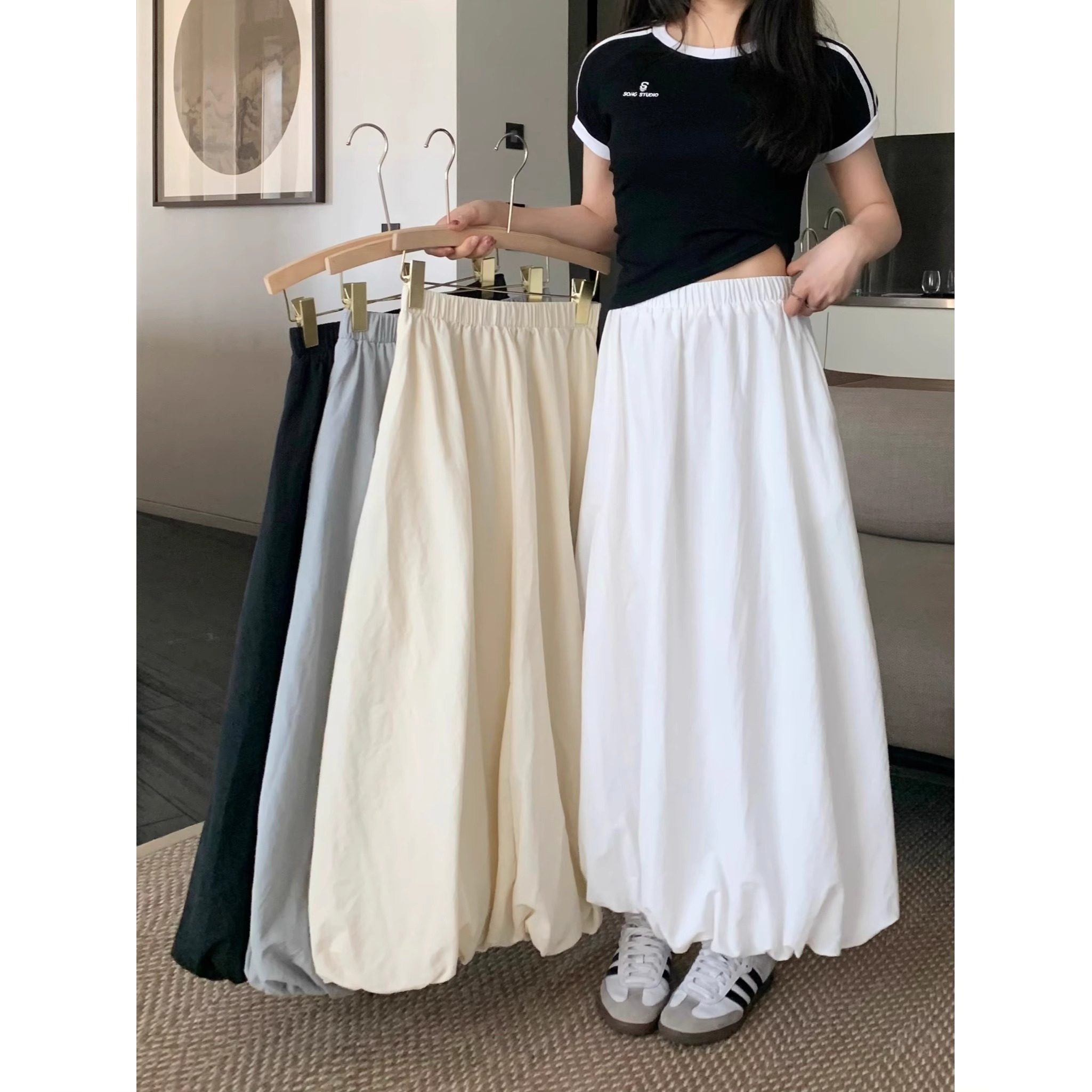 矮个子145高腰半身裙花苞裙150甜美风中长裙减龄垂感A字灯笼裙xs