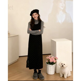 小个子韩系灰色上衣背心波点连衣裙长裙145时尚两件套装裙女xs春